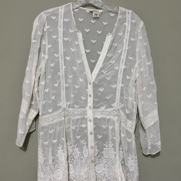 Sundance White Embroidered Sheer Lace Boho Tunic – Size S - Picture 5 of 6